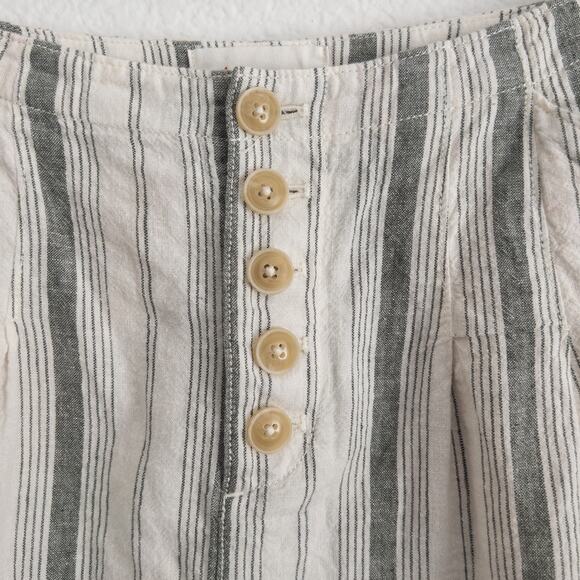 Anthropologie Cream and Green Stripe Button Fly Linen Cotton Shorts 2 - Picture 2 of 10